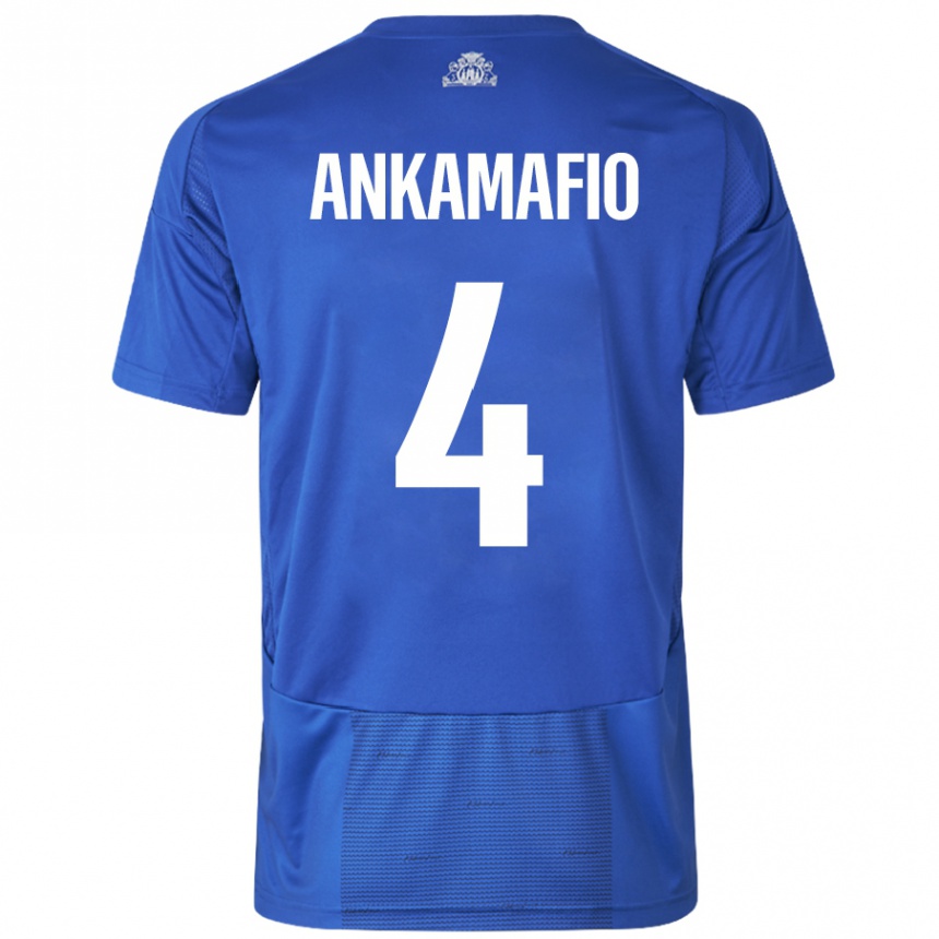 Niño Fútbol Camiseta Graham Ankamafio #4 Blanco Azul 2ª Equipación 2024/25 Perú