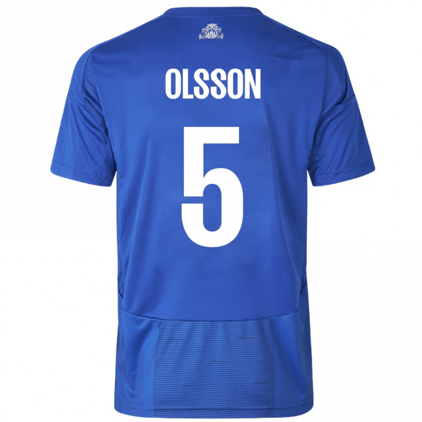 Niño Fútbol Camiseta Cornelius Olsson #5 Blanco Azul 2ª Equipación 2024/25 Perú