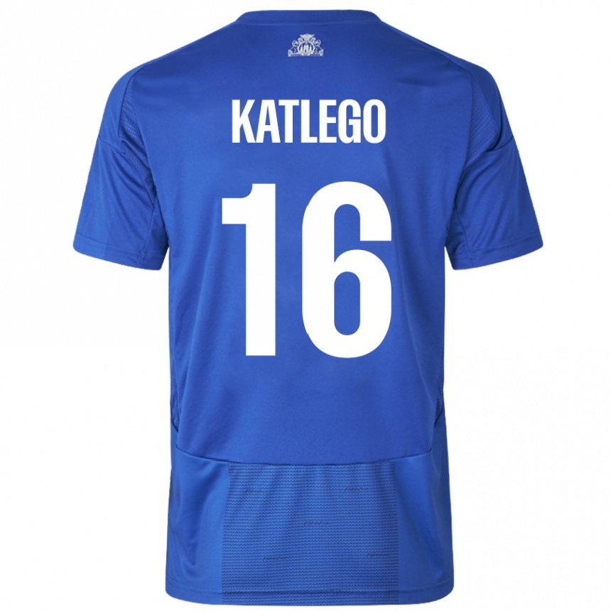 Niño Fútbol Camiseta David Katlego #16 Blanco Azul 2ª Equipación 2024/25 Perú