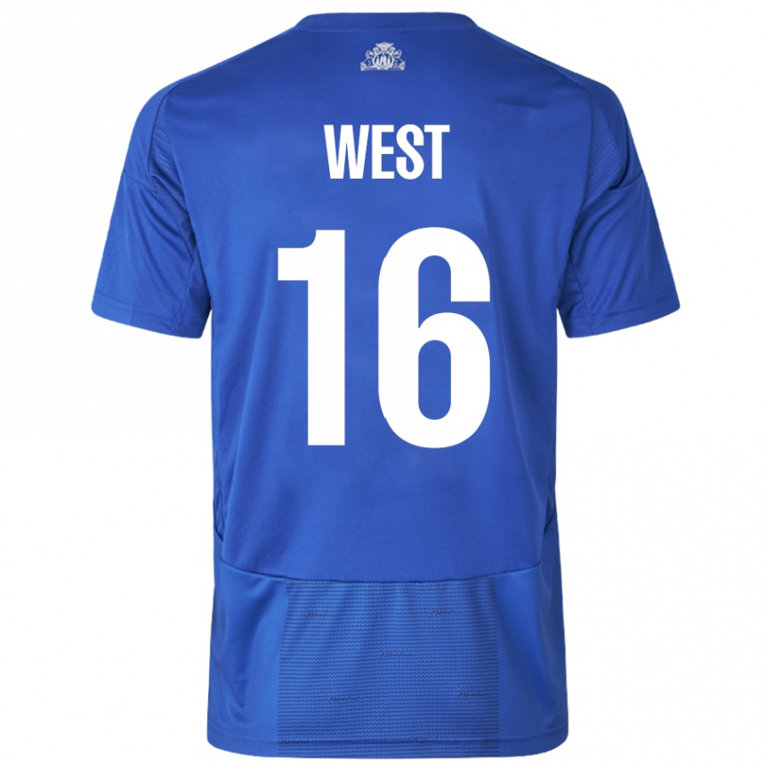 Niño Fútbol Camiseta Liam West #16 Blanco Azul 2ª Equipación 2024/25 Perú