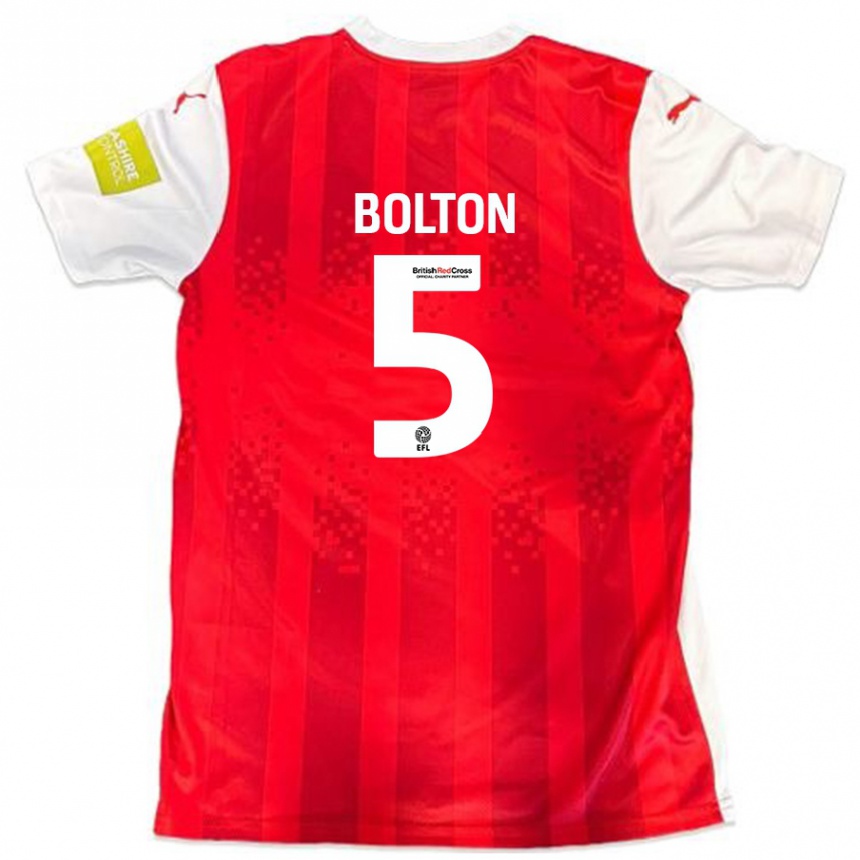 Hombre Fútbol Camiseta James Bolton #5 Rojo Blanco 1ª Equipación 2024/25 Perú