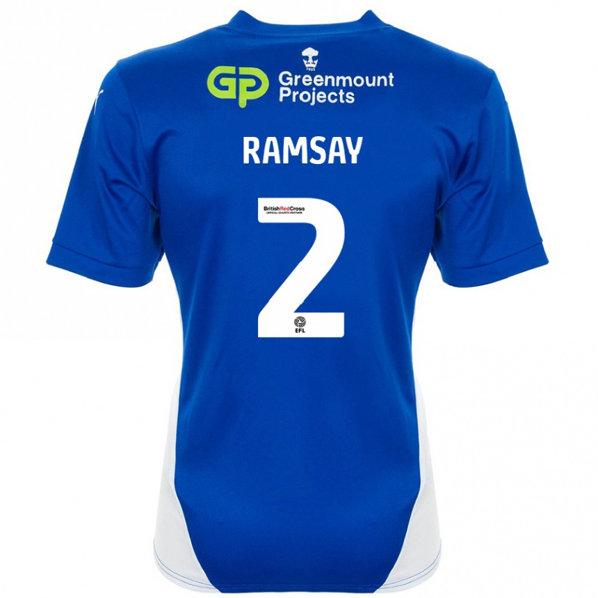 Hombre Fútbol Camiseta Calvin Ramsay #2 Azul Blanco 1ª Equipación 2024/25 Perú