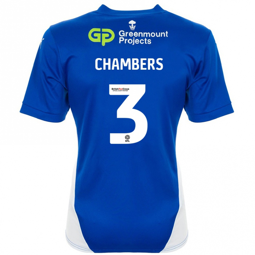 Hombre Fútbol Camiseta Luke Chambers #3 Azul Blanco 1ª Equipación 2024/25 Perú