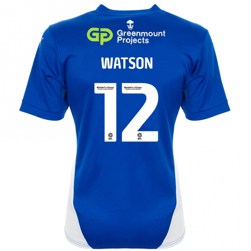 Hombre Fútbol Camiseta Tom Watson #12 Azul Blanco 1ª Equipación 2024/25 Perú