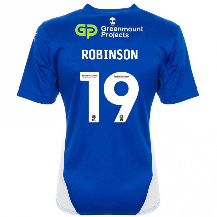 Hombre Fútbol Camiseta Luke Robinson #19 Azul Blanco 1ª Equipación 2024/25 Perú