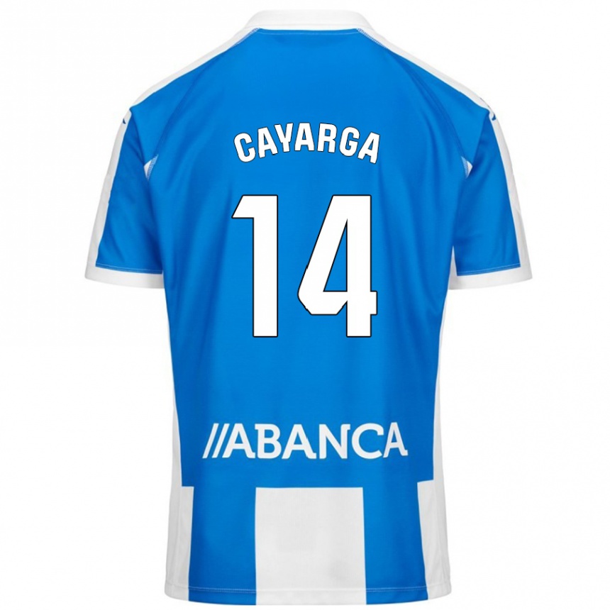 Hombre Fútbol Camiseta Berto Cayarga #14 Azul Blanco 1ª Equipación 2024/25 Perú