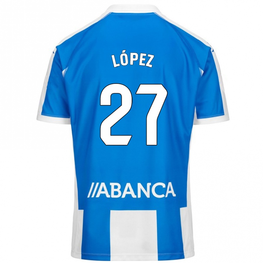 Hombre Fútbol Camiseta Rubén López #27 Azul Blanco 1ª Equipación 2024/25 Perú