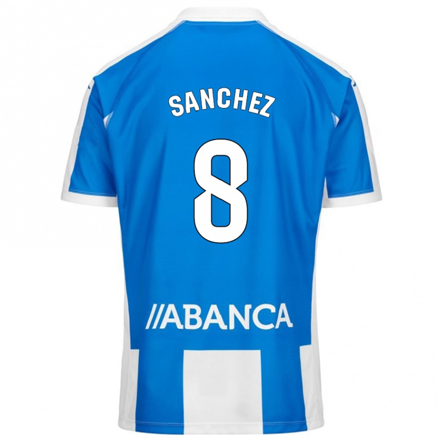 Hombre Fútbol Camiseta Carlota Sánchez #8 Azul Blanco 1ª Equipación 2024/25 Perú