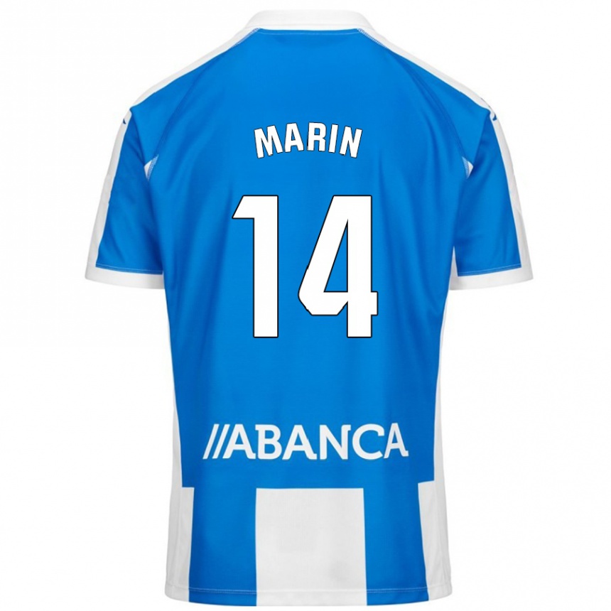 Hombre Fútbol Camiseta Ainhoa Marín #14 Azul Blanco 1ª Equipación 2024/25 Perú