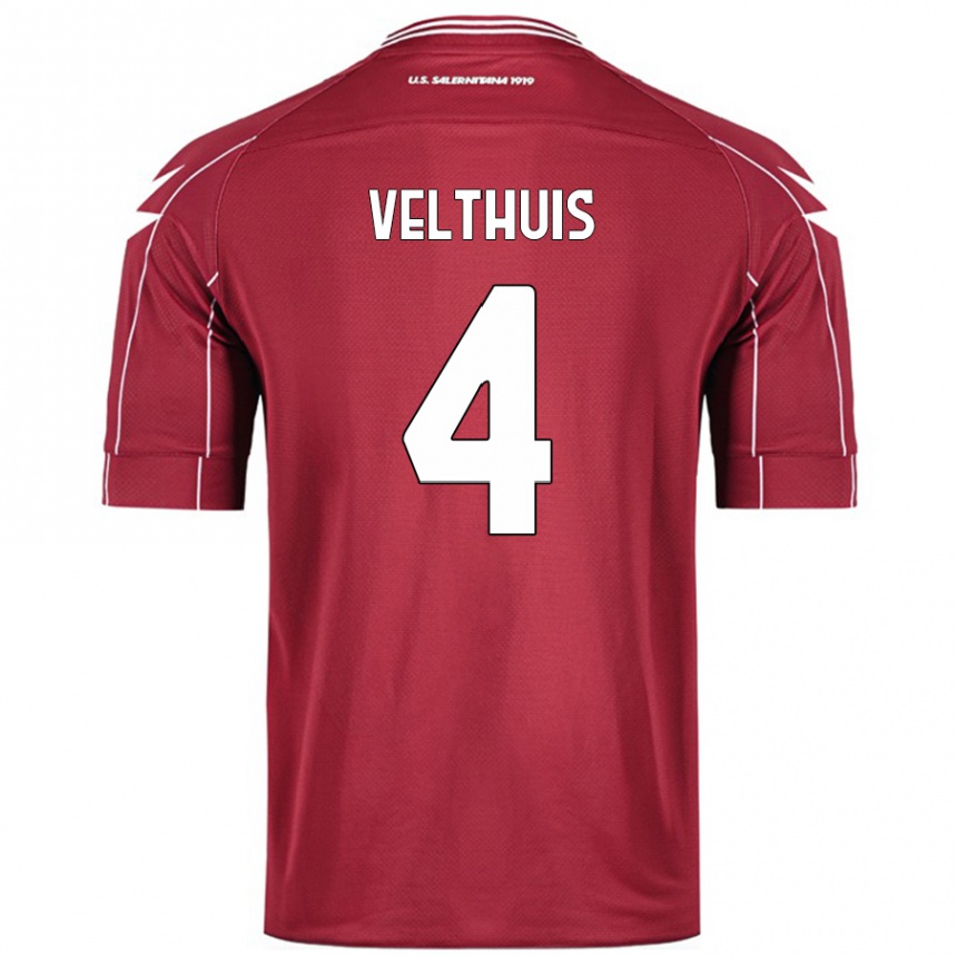 Hombre Fútbol Camiseta Tijs Velthuis #4 Borgoña 1ª Equipación 2024/25 Perú