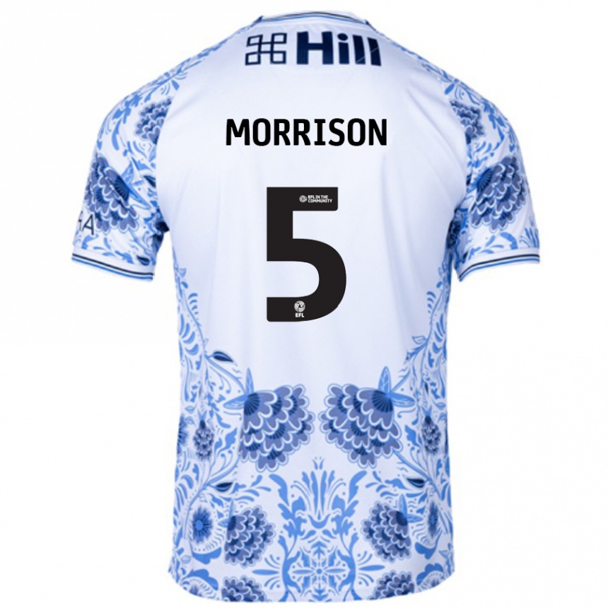 Hombre Fútbol Camiseta Michael Morrison #5 Blanco Azul 2ª Equipación 2024/25 Perú