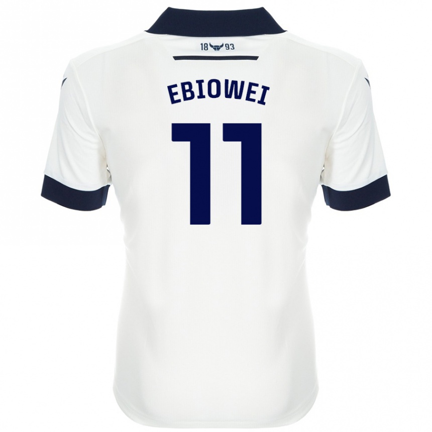 Hombre Fútbol Camiseta Malcolm Ebiowei #11 Blanco Azul Marino 2ª Equipación 2024/25 Perú