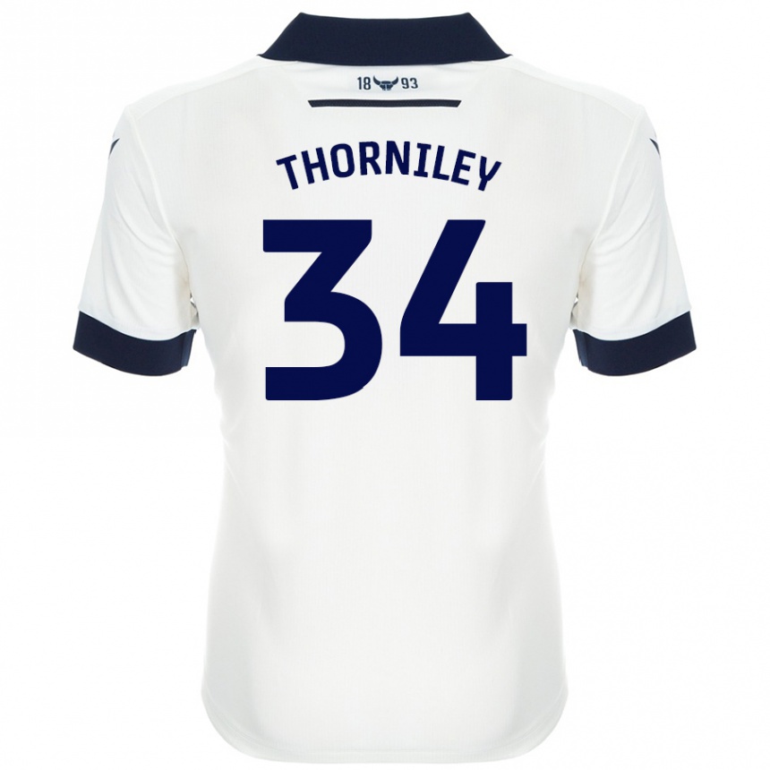 Hombre Fútbol Camiseta Jordan Thorniley #34 Blanco Azul Marino 2ª Equipación 2024/25 Perú