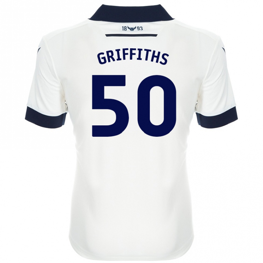 Hombre Fútbol Camiseta Louis Griffiths #50 Blanco Azul Marino 2ª Equipación 2024/25 Perú