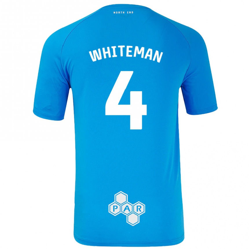 Mujer Fútbol Camiseta Ben Whiteman #4 Azul Cielo 2ª Equipación 2024/25 Perú